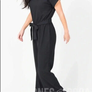 Agnes & Dora Black Belted Jumpsuit Short Cuffed Sleeves
